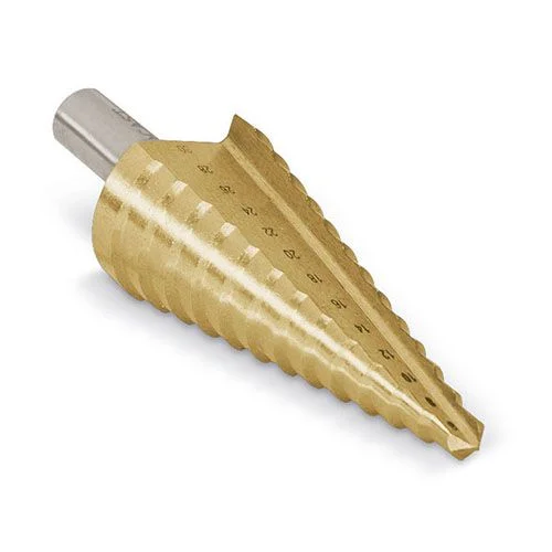 Brocas escalonada para metal, ferramenta utilizada para perfuração progressiva com múltiplos diâmetros, ideal para trabalhos em chapas metálicas finas.