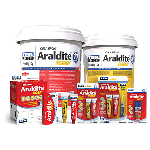 Colas Araldite epóxi, adesivo de alta resistência para colagem definitiva de metais, plásticos, cerâmicas, madeiras e diversos materiais industriais.