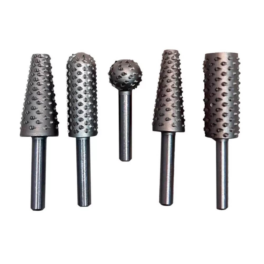 Jogo de lima rotativa, conjunto de ferramentas para desbaste e acabamento precisos em metais, ideal para uso profissional em usinagem e manutenção.