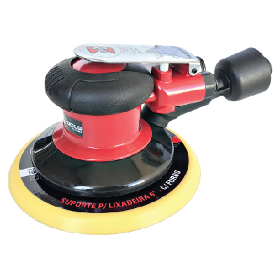 Lixadeira pneumática, ferramenta profissional para acabamento e lixamento de superfícies metálicas e madeira, usada em indústrias e oficinas.