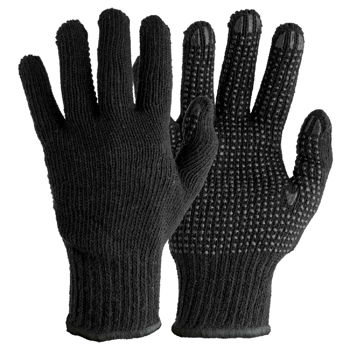 Luva de malha preta pigmentada, ideal para segurança no manuseio de materiais em ambientes industriais e logísticos, com ótima aderência e conforto.