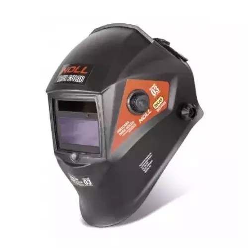 Máscara de solda automática com visor de autoescurecimento, garantindo segurança visual e conforto durante a soldagem com proteção contra radiação e faíscas.