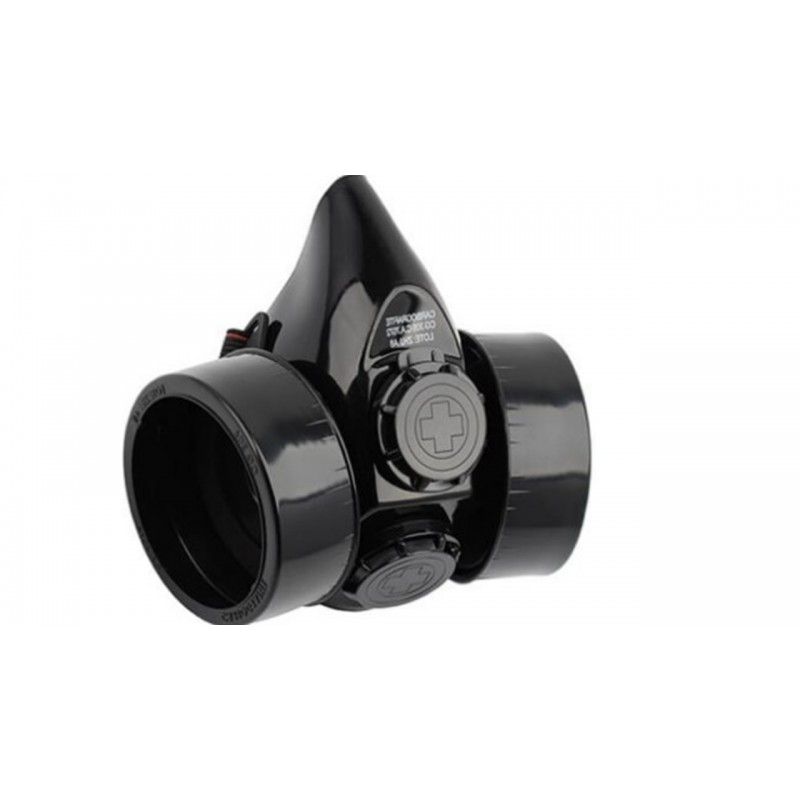 Máscara respiratória com filtro para segurança contra poeiras, vapores e gases nocivos, ideal para uso industrial e ambientes com riscos químicos.