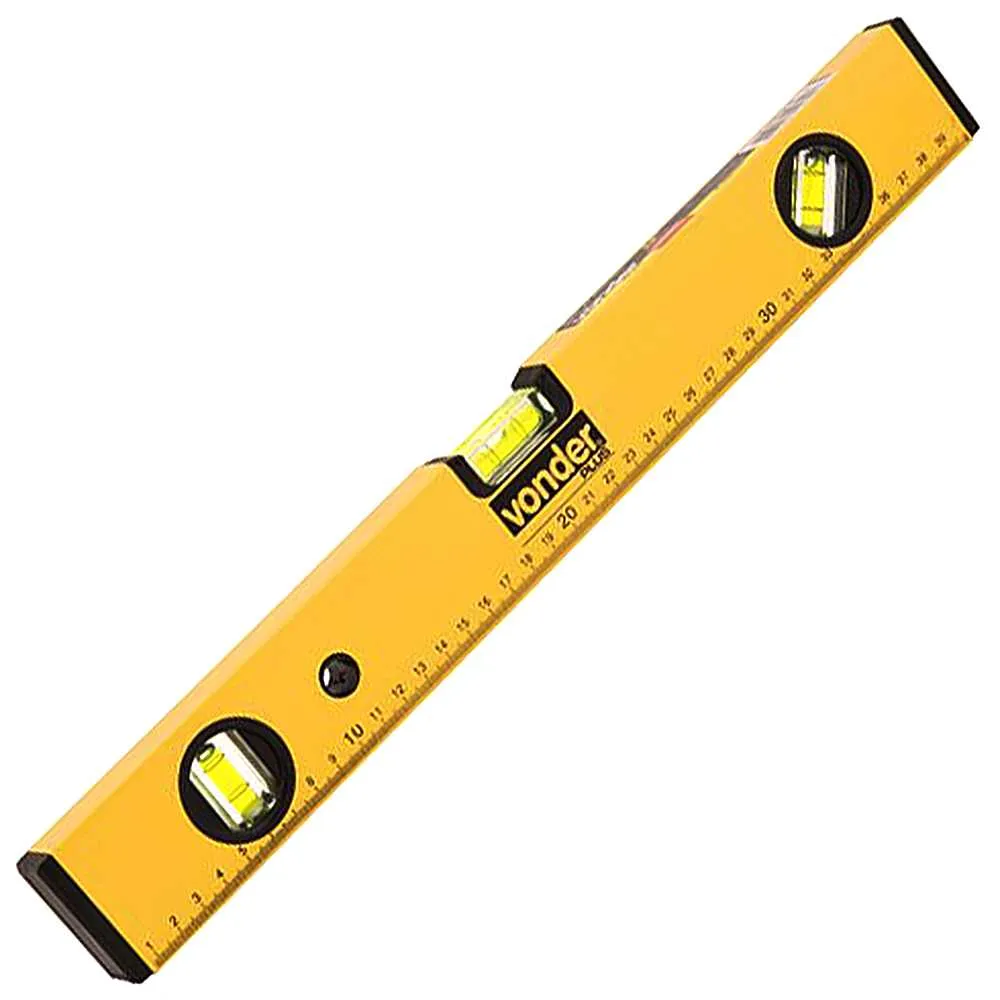 Nível manual com bolha, ferramenta usada para verificar o alinhamento horizontal e vertical em construções e instalações.