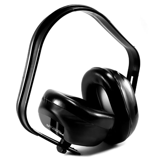Protetor auricular abafador para segurança auditiva, reduzindo ruídos intensos em ambientes industriais, construção civil e trabalhos com máquinas pesadas.