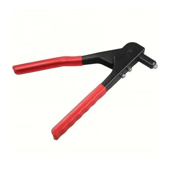 Rebitador de repuxo tipo alicate, ferramenta manual usada para fixar rebites em chapas metálicas, ideal para montagem, reparos e trabalhos industriais.