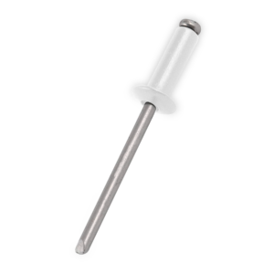 Rebites de repuxo branco pintado para fixação discreta e acabamento estético – ideal para superfícies claras e estruturas aparentes