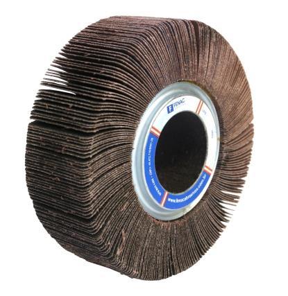 Roda de lixas abrasiva, indicada para acabamento, polimento e desbaste em metais e madeira. Ideal para uso em lixadeiras e motores estacionários.